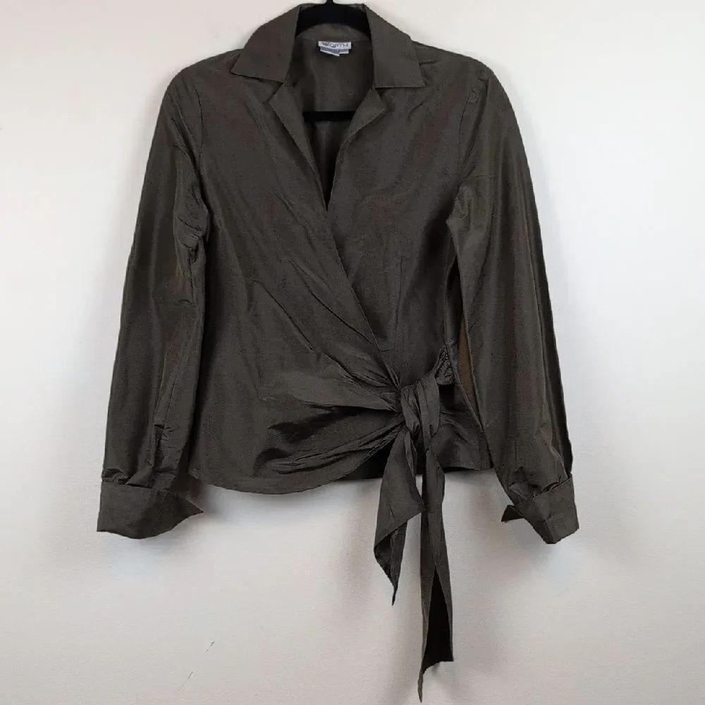 Worth Dark Green Silk Wrap Blouse with Tie Detail Size 0